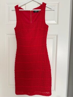 GUESS Bright Red Crochet Mini Dress